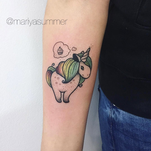 Cute unicorn tattoo by Mariya Summer
