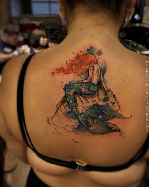 Watercolor Little Mermaid tattoo by Felipe Rodrigues Fe Rod