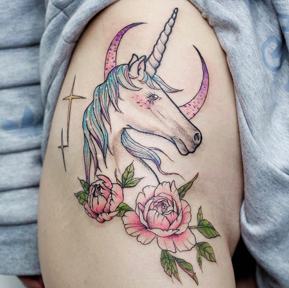 Fun unicorn tattoo by Anzo Choi