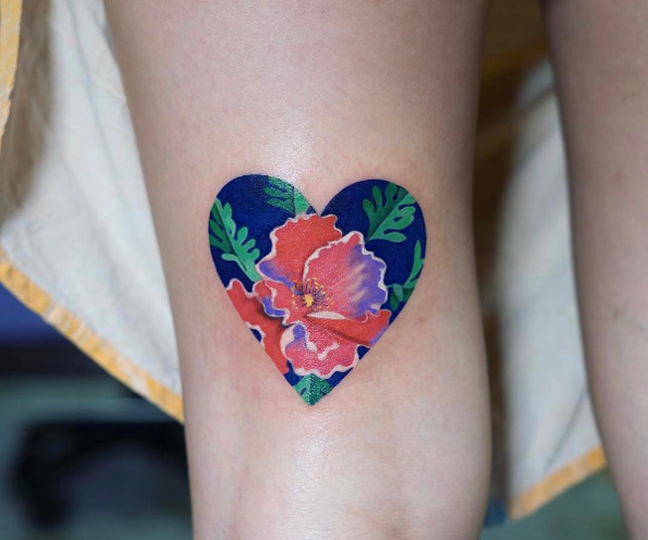 Vivid floral heart tattoo by Zihee