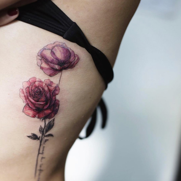 Rose and poppy by Tattooist Flower