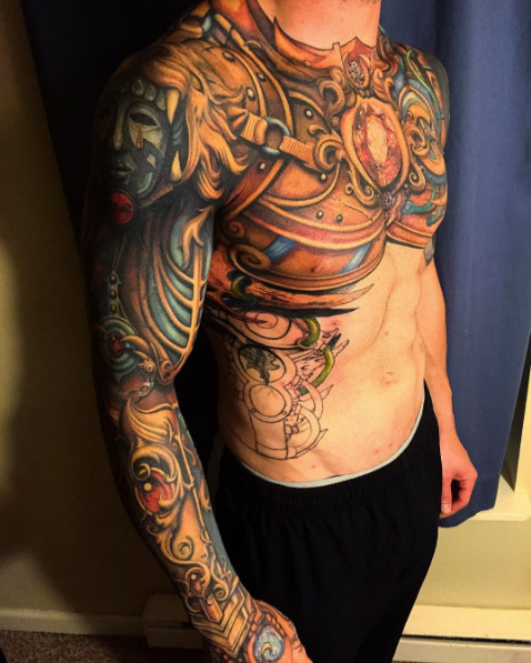 Armored sleeve tattoo by Steven Mckenzie