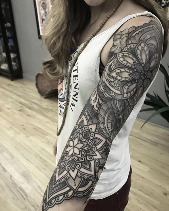 Mandala sleeve tattoo by Laura Jade