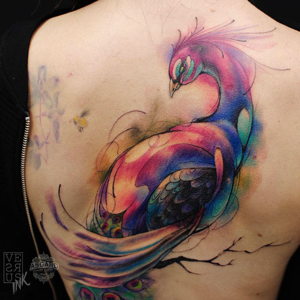Peacock tattoo by Alberto Cuerva