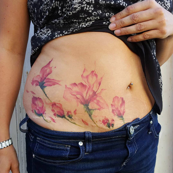 Scar-concealing floral tattoos by Jemka 