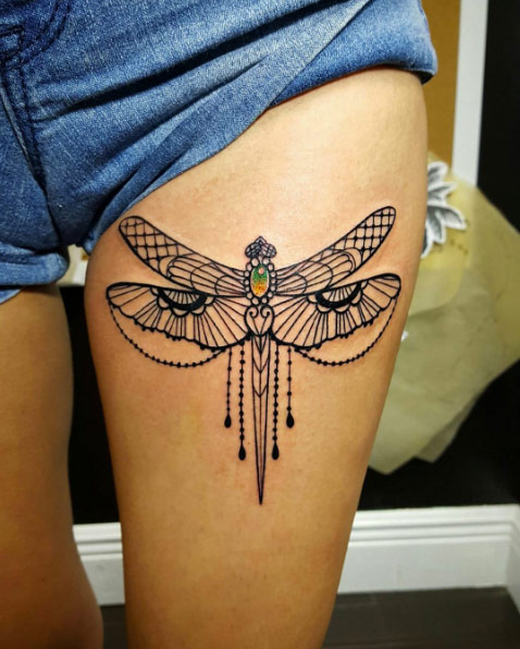Gemstone dragonfly tattoo by Lola