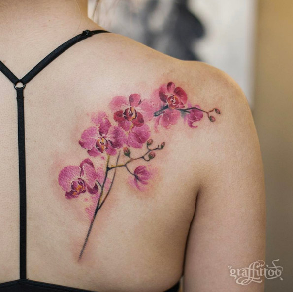 Watercolor orchid by Tattooist River