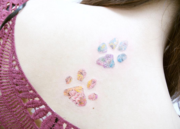 Floral paw print tattoos by Banul