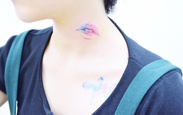 Watercolor lips tattoo by Tattooist Banul