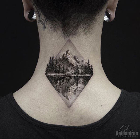 Mountain range tattoo by Clean Lines