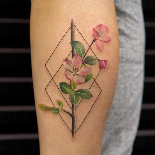 Cherry blossom tattoo by Joice Wang