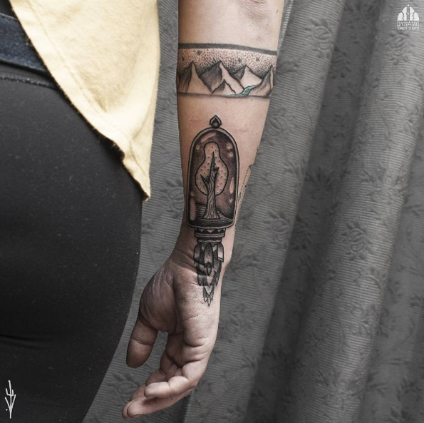 Mountainous armband tattoo by Sasha Kiseleva