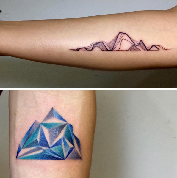 Super stylish mountain range tattoos by Fin Tattoo