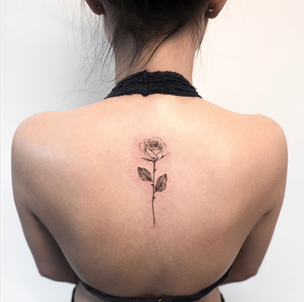 Single rose on back by Hongdam