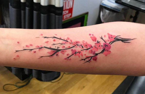 Cherry Blossom Tattoo Men Forearm