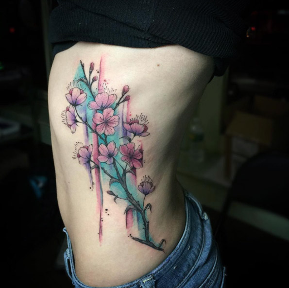 Watercolor cherry blossom side piece by June Jung
