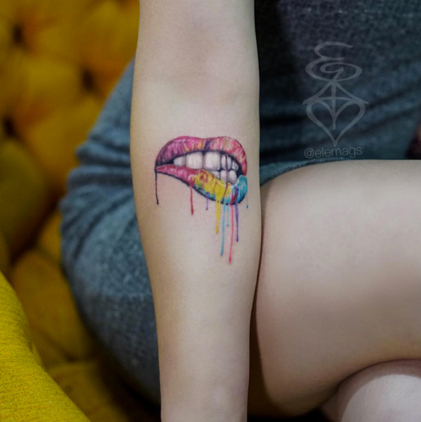 Dripping lips tattoo by EL-E MAGS