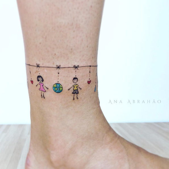 Cute anklet tattoo by Ana Abrahao