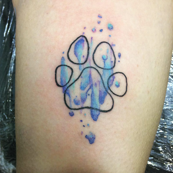 Watercolor paw print tattoo by Black Cat Tattoo