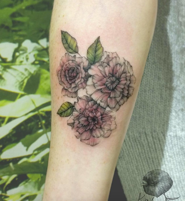 Unique floral forearm piece by Katy Hayward