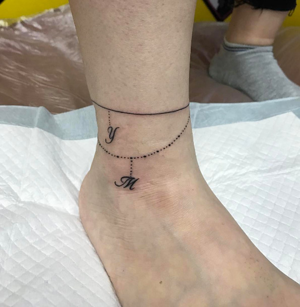 Anklet with initials tattoo by Mitsuki