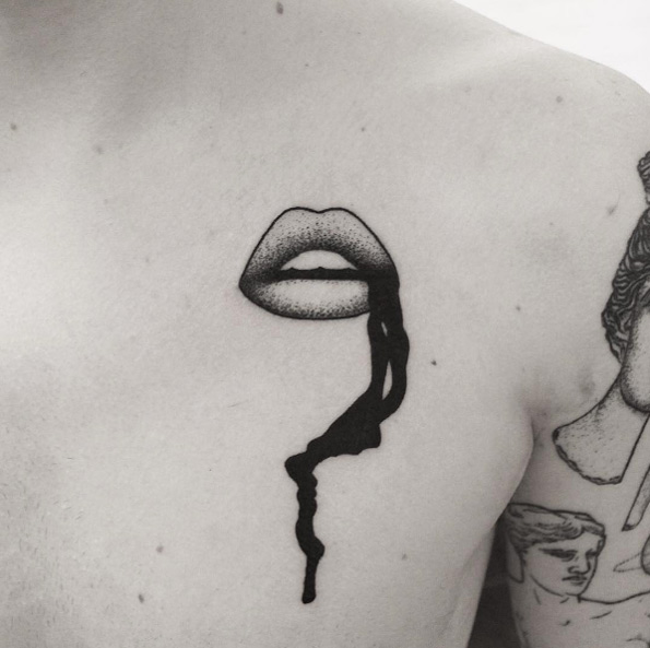 Bloody lips tattoo by Brendon