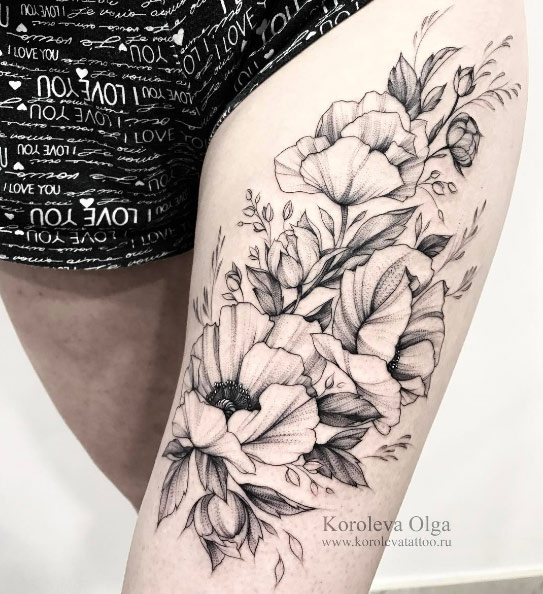 Large black ink floral piece by Olga Koroleva