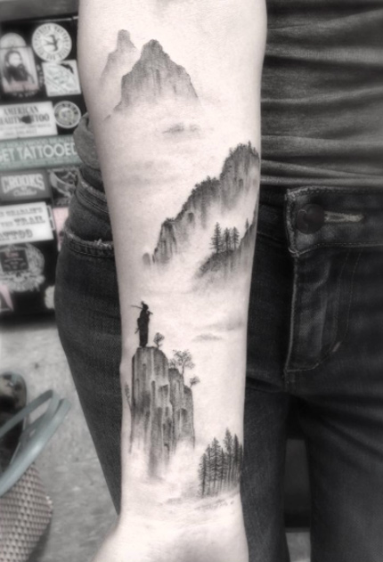 Misty mountain tattoo by David Cote