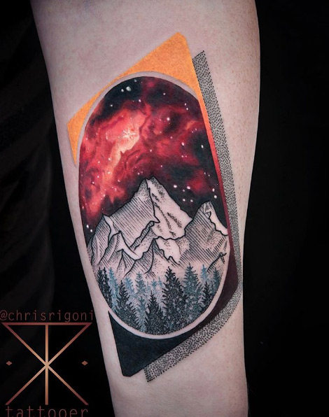 Colorful Canadian mountain space scene by Chris Rigoni