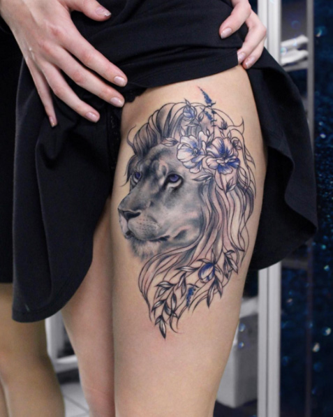 Beautiful lion tattoo by Anna Yershova