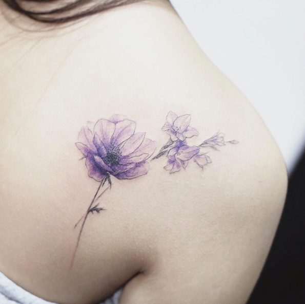 Delicate watercolor flowers by Tattooist Flower