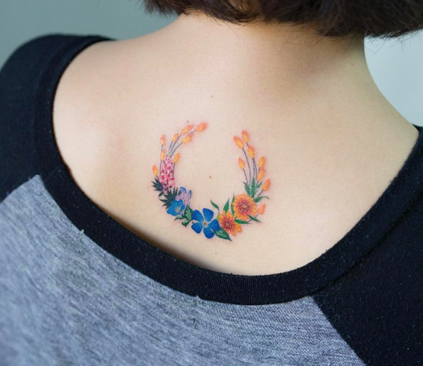 Colorful floral wreath by Zihee Tattoo