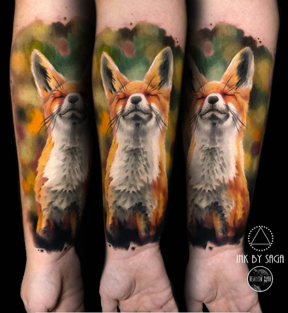 Realistic fox tattoo by Saga Anderson