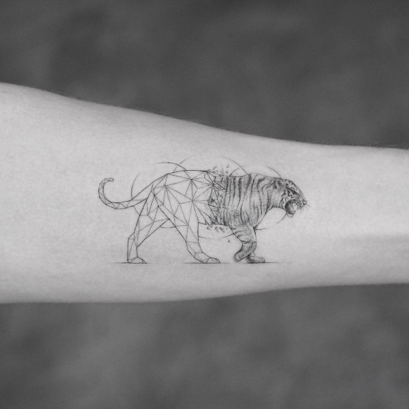 Geometric tiger tattoo by Sanghyuk Ko