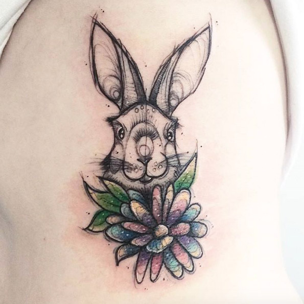 Sketch style rabbit tattoo by Kerste Diston
