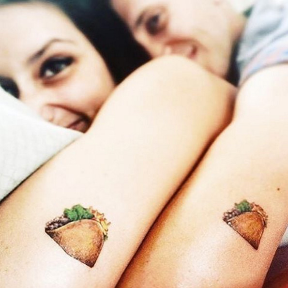 Matching taco tattoos by Luiza Oliveira