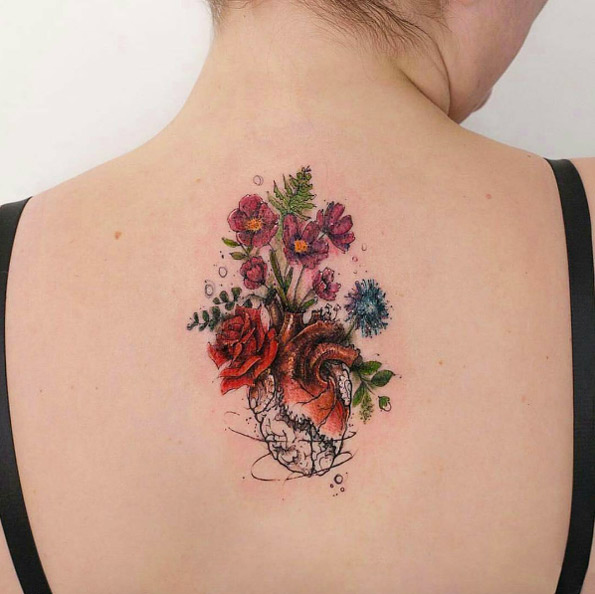 Floral heart tattoo design by Robson Carvalho