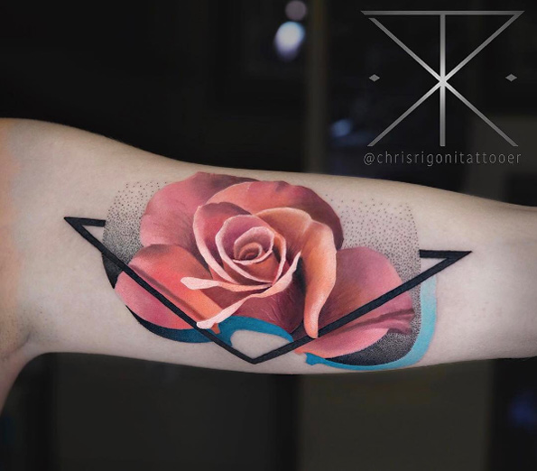 Stunning rose tattoo by Chris Rigoni