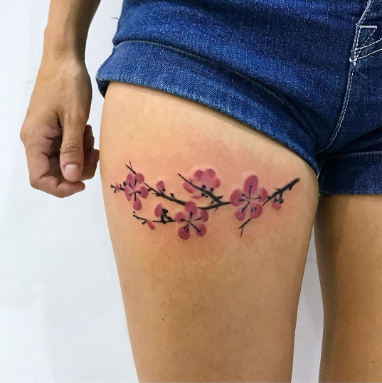 Plum blossoms on thigh by V Yu