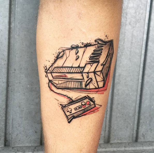 Sketch style gamers tattoo by Andrea Bombayfoor