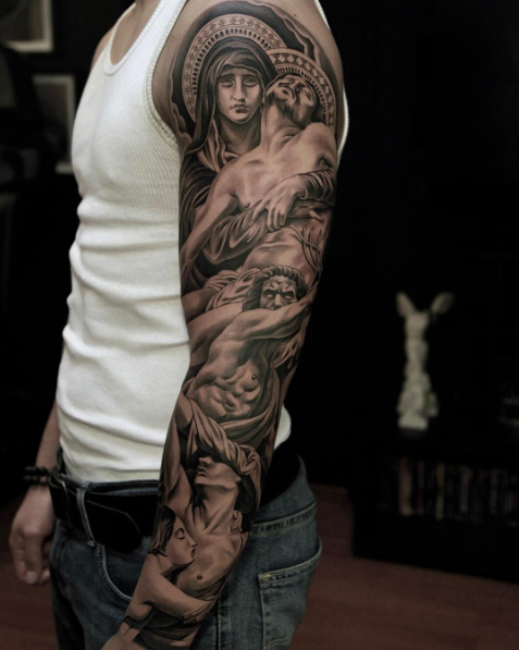 Black and grey ink sleeve by Jun Cha