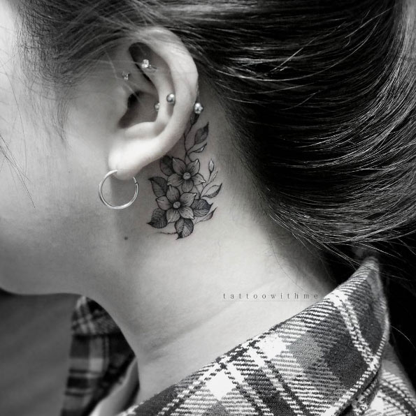 Behind-the-ear floral design by Tattoo With Me