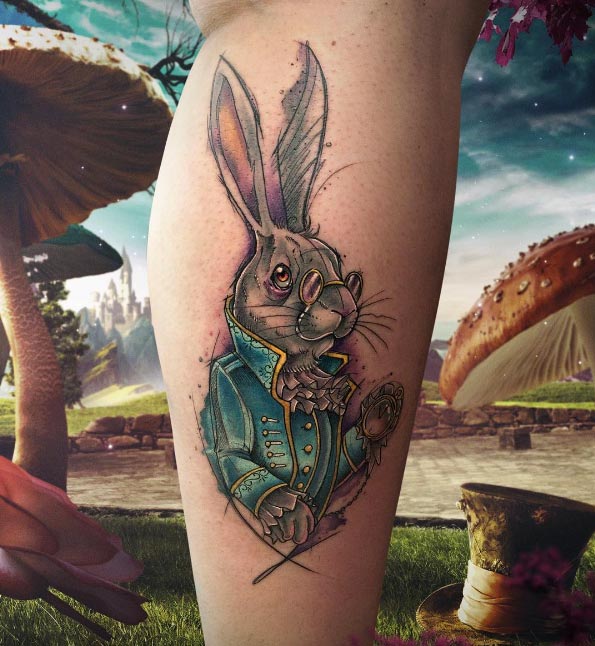 White Rabbit tattoo by Cesar Castillo Marquez