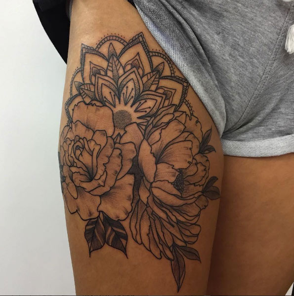 Floral mandala thigh piece by Dani
