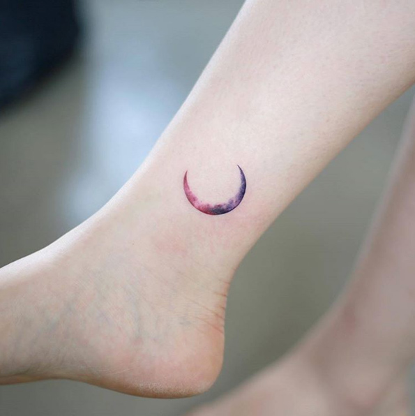 Pink and purple crescent moon by Tattooist Doy