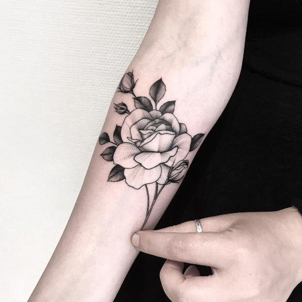 Gorgeous rose tattoo by Vlada Shevchenko