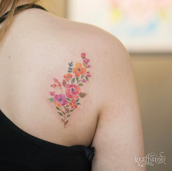 Adorable floral bouquet by Tattooist River