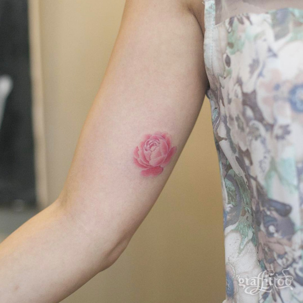 Small pink peony by Tattooist River