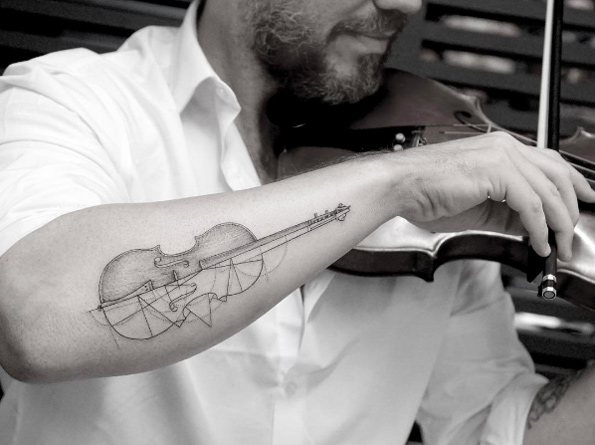 Single needle violin tattoo by Sanghyuk Ko