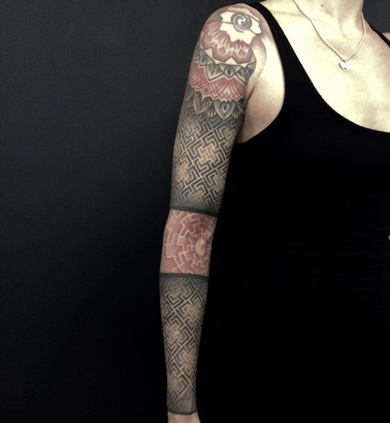 Red and black ink sleeve by Mathieu Kes
